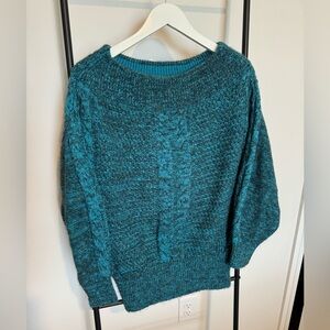 Teal Blue Marled/Cable Knit Anthropologie Sweater